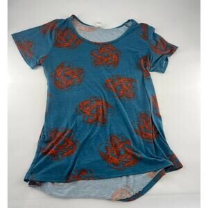 Lularoe Randy Shirt Womens Size Large Blue Orange Floral Short Sleeve Pullover